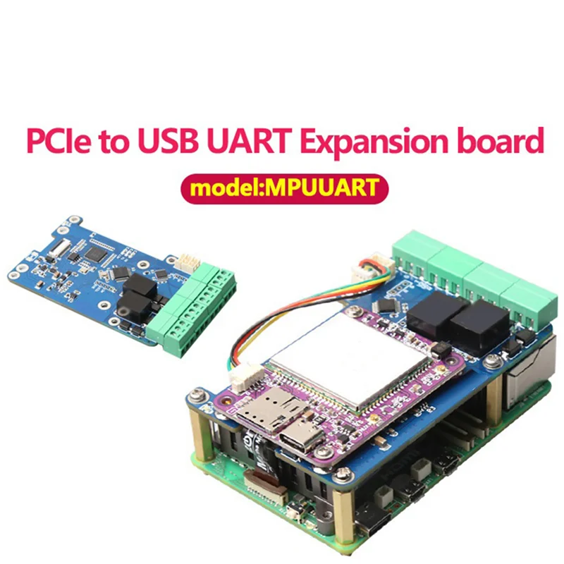C9-MPUUART Pcie إلى USB UART HAT + بالوعة الحرارة + حافظة لـ Raspberry Pi 5 RS485 ISO RS232 USB2.0 4G LTE وحدة متينة وسهلة الاستخدام