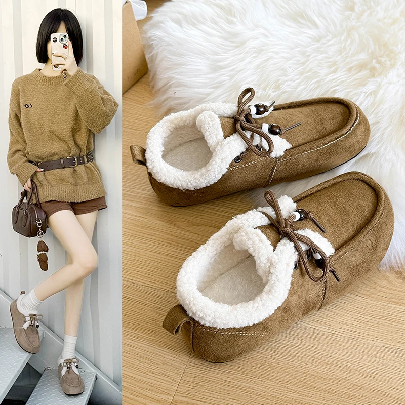 

Fleece-lined cotton shoes, warm and versatile with beads, fur shoes for winter XT188