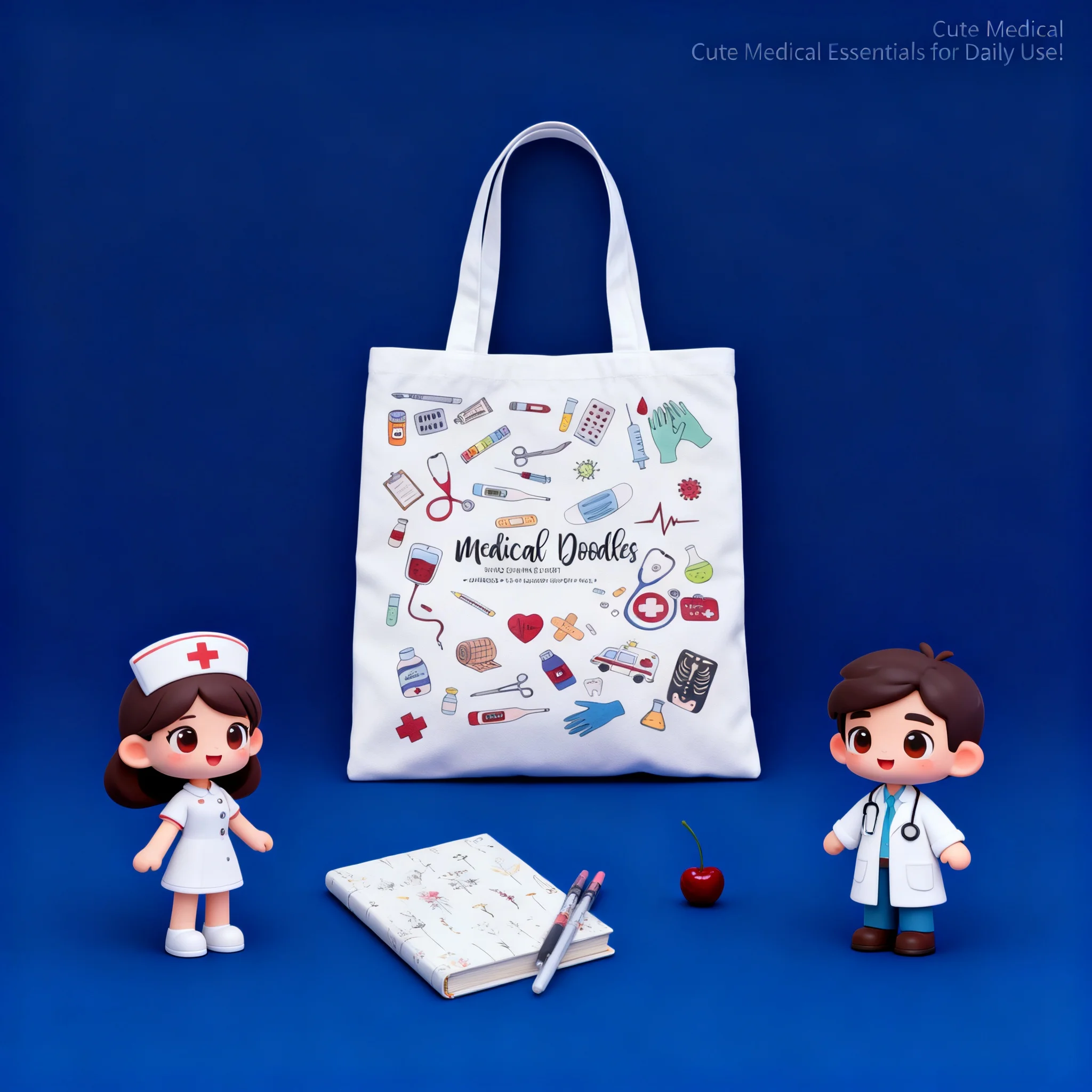 

Medical Doodles Canvas Tote Bag Reusable Shopping Shoulder Bag Nurse Doctor Medical Supplies Print For Healthcare Workers
