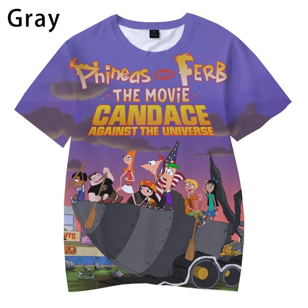 2024 Phineas and Ferb The Movie Candace Against the Universe 3d T-shirt Summer Hip Hop Graphic Short Sleeve Printed T Shirt