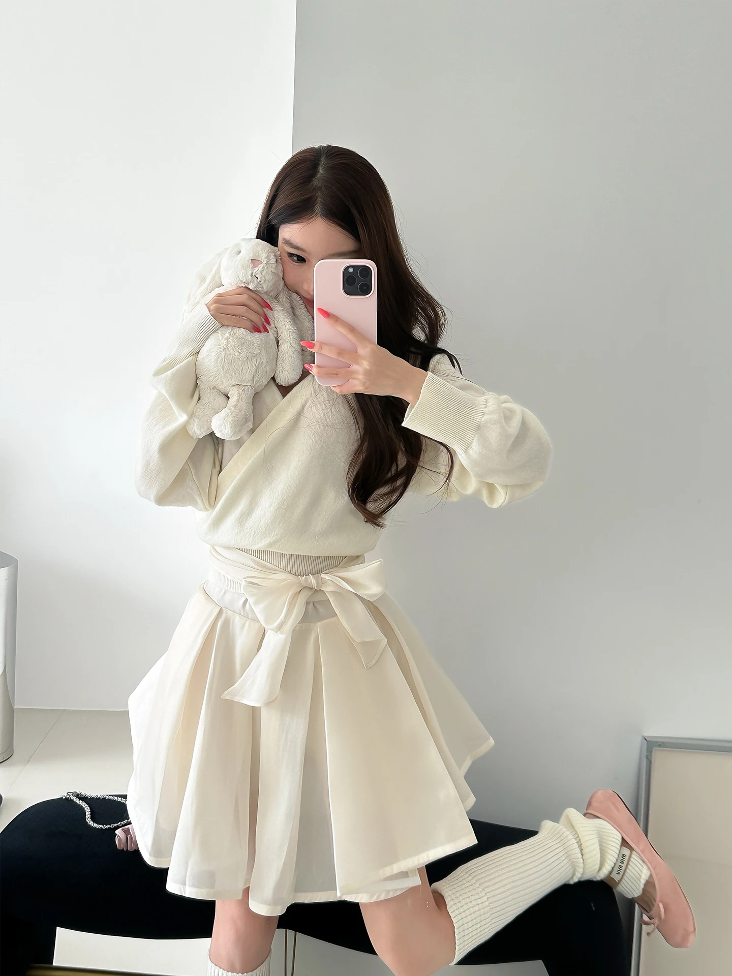 

Early Spring New Style Korean Gentle Pink Knitted Set Women Pure Desire Top Pattern Long Sleeve Romantic Style