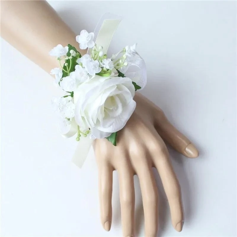 Elfenbein Handgelenk Corsage Brautjungfer Schwestern handgemachte Blume künstliche Seide Rose Armband Blumen für Hochzeit Tanz party Dekor