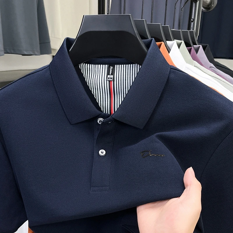 Camisa polo masculina de designer original lapela carta impressão manga curta verão respirável camiseta negócios moda clássico masculino wear