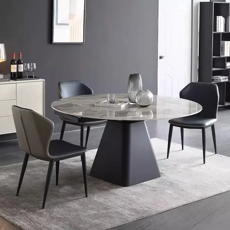 

Rock Panel Retractable Dining Table Modern Luxury Simple Modern Rotating Square Circular Dining Table Mesa Household Sets YX50DT