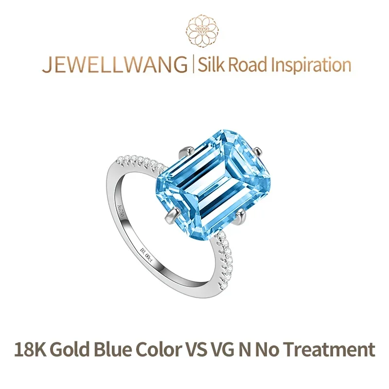 Silk Road Inspiration 18K Gold Lab Grown Emerald-Shaped Blue Diamond Engagement Rings 0.5-1.0ct VS2 Custom Fancy Ring For Women