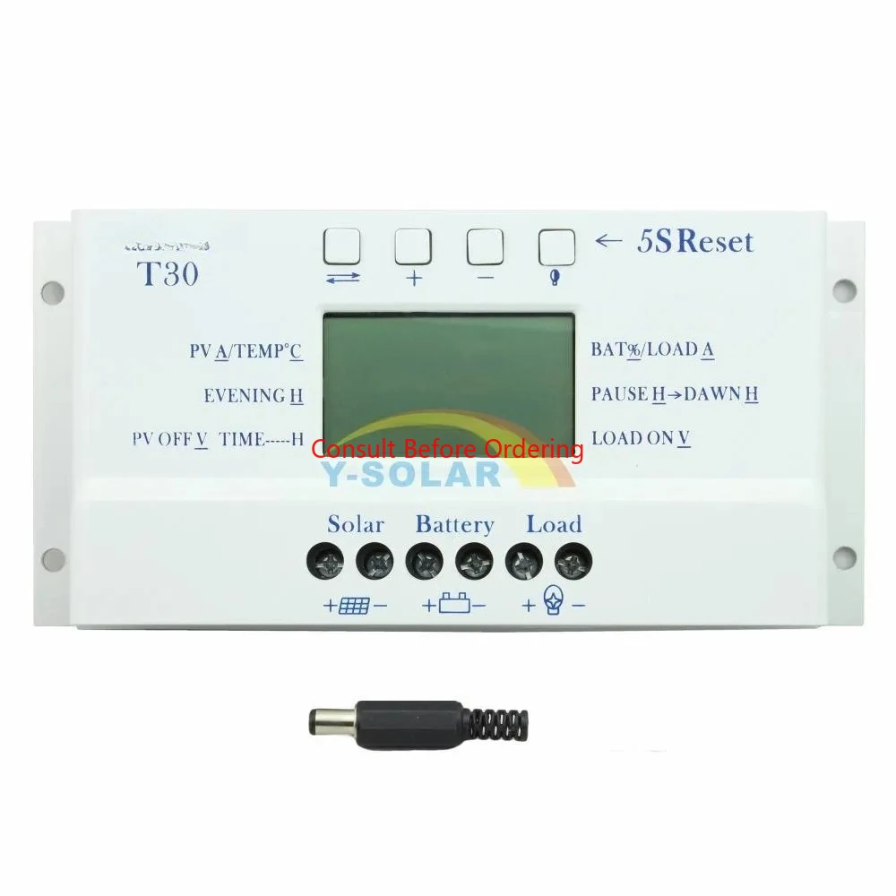 

30A Solar Charge Controller MPPT T30 Voltage Settable LCD Dispaly Light And Dual Timer Control 12v 24v Auto Solar P