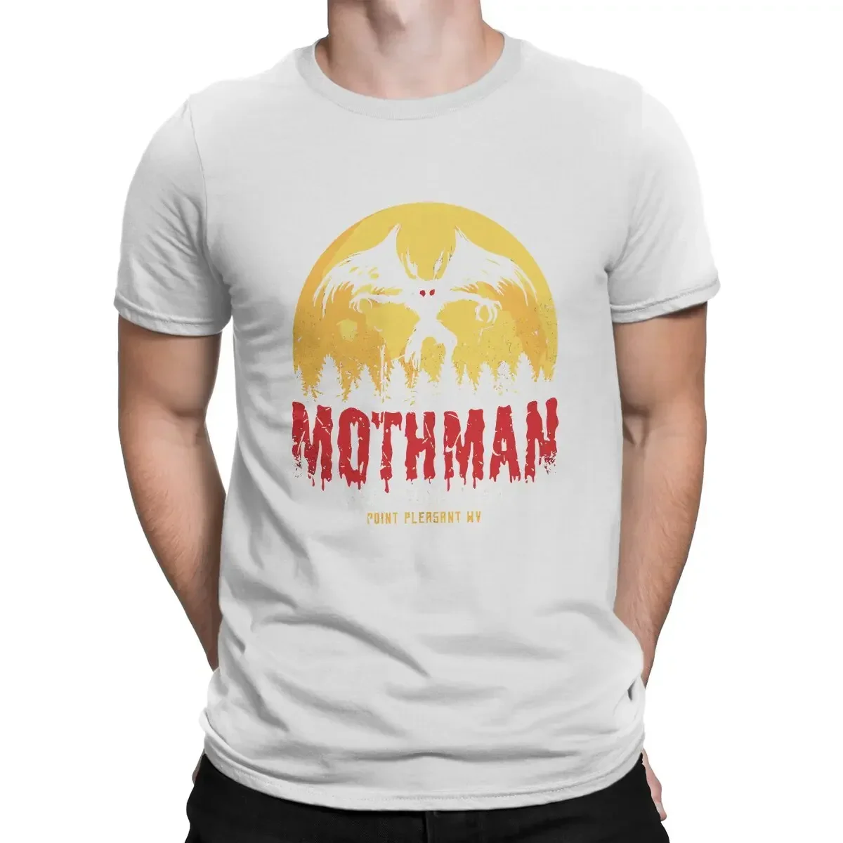 Short Sleeve Polyester T Shirt Funny Gift Idea Vintage Cryptid Point Men T-Shirt Mothman Humanoid Creatures O Neck Round Collar