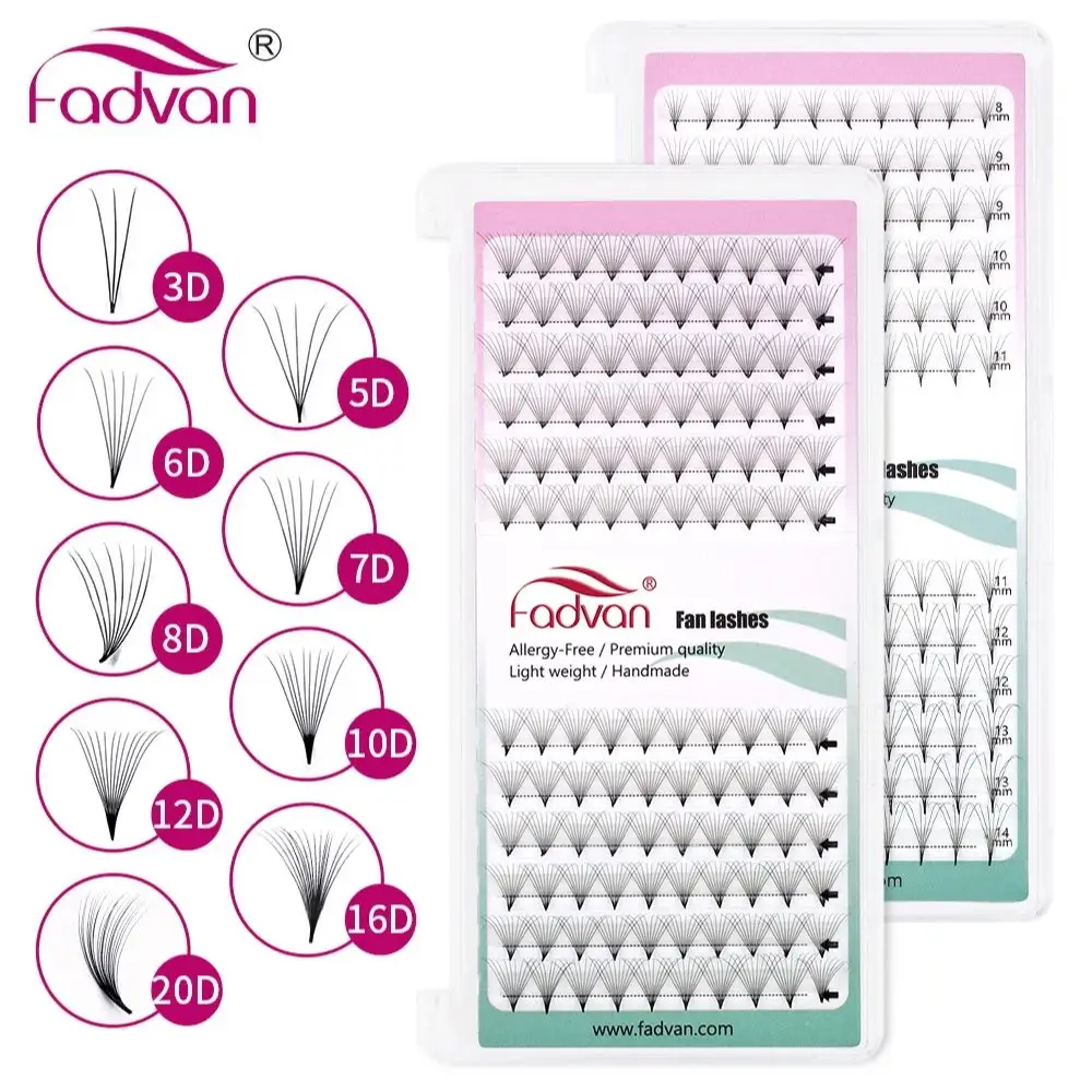 FADVAN 10D/12D/16D Blooming Eyelash Extensions With Sharp Narrow Rod Premade Fan C/D Curl Mix 8-14mm Natural Soft Volume Faux M