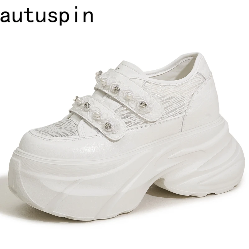 

AUTUSPIN/летняя женская обувь, женские сетчатые кроссовки на толстой платформе, обувь из синтетической кожи, модная обувь с бусинами и кристаллами