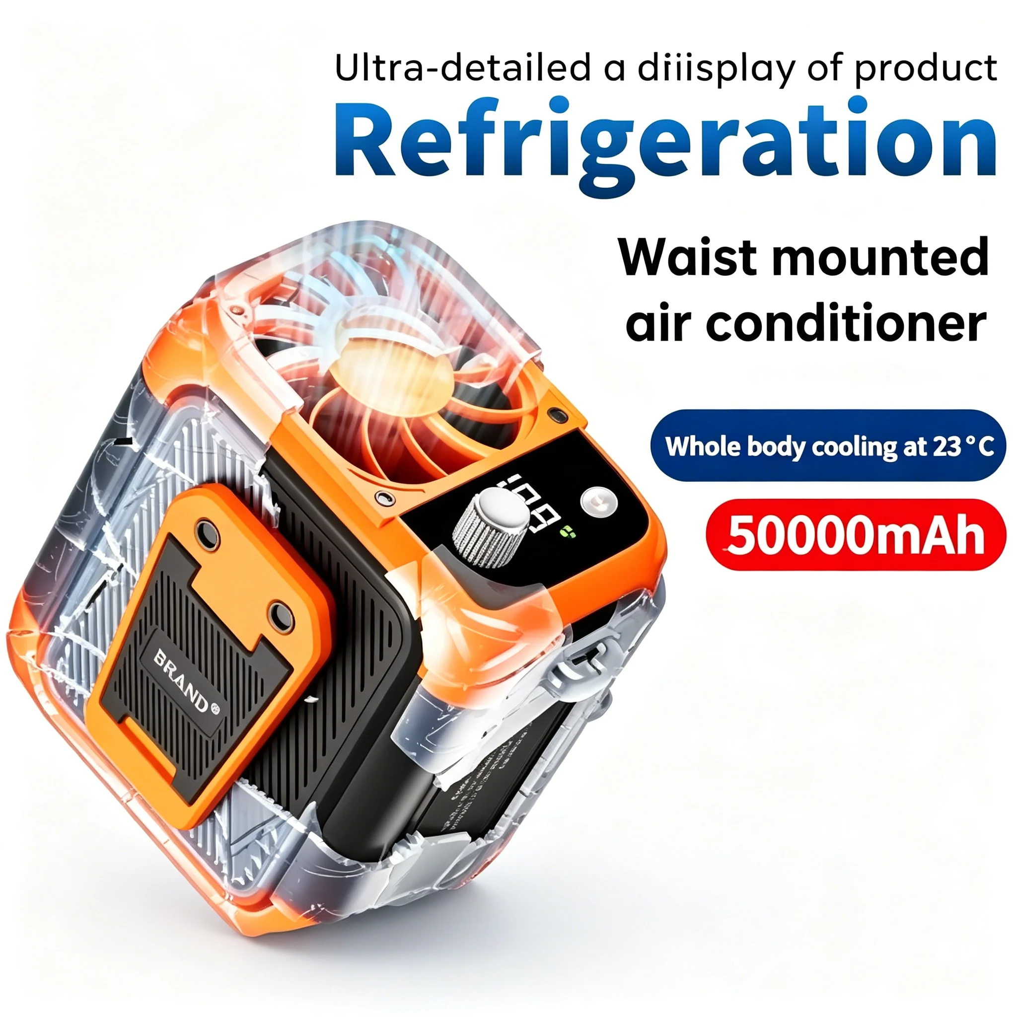 Energiesparender Mini-Hochgeschwindigkeits-Taillenventilator, blattloser USB-Ventilator, multifunktionaler mobiler Ventilator mit Beleuchtung und digitaler Anzeige für den Außenbereich