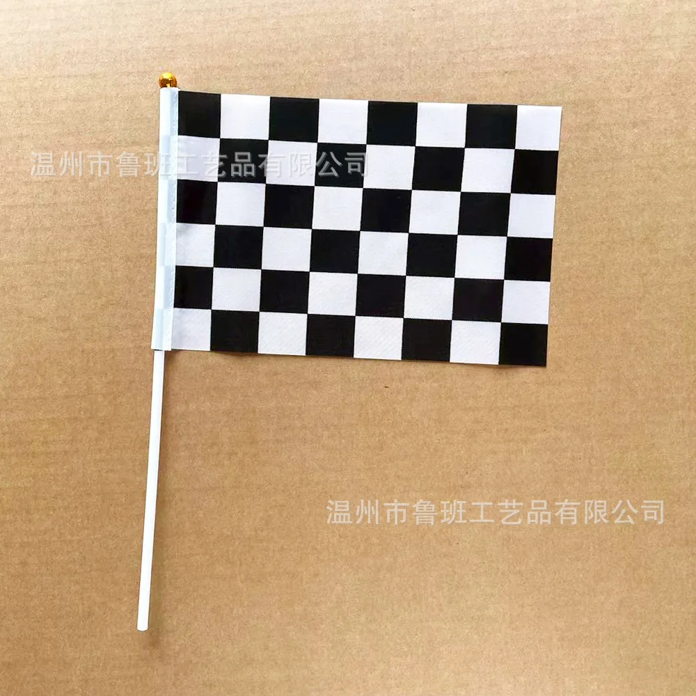 TIKI FLAG  Checkered Racing hand flag 14x21cm Polyester Black and White racing Hand Waving Flag with plastic Flagpole