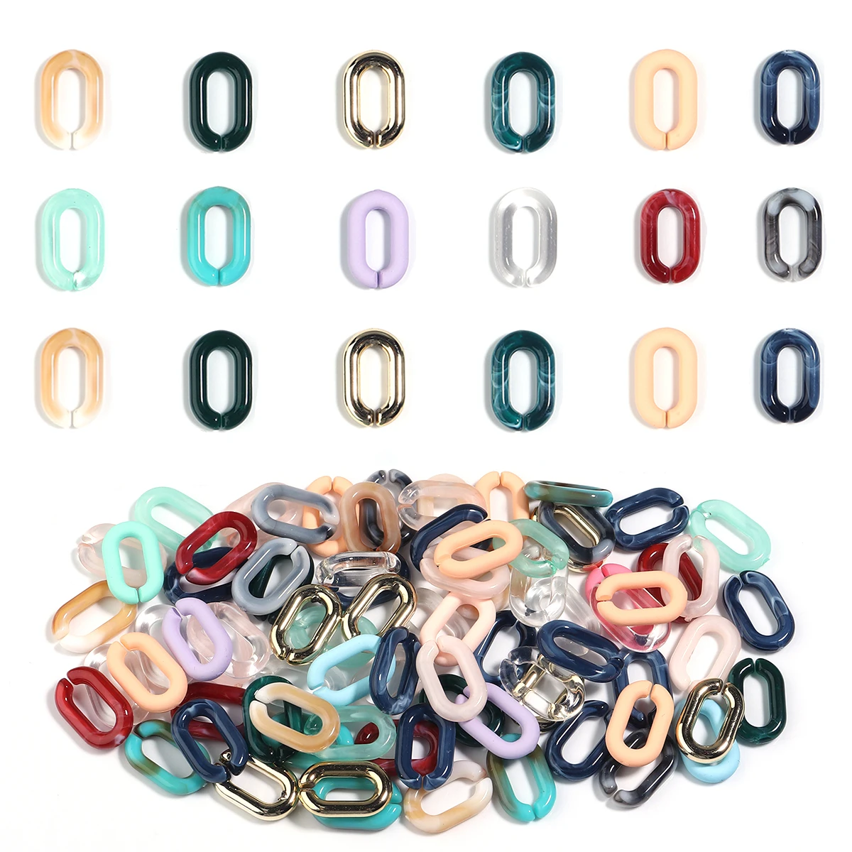 30pcs/lot Acrylic Link Chain Clasp Colorful 9x15mm Open Buckle Beads Connector For DIY Jewelry Making Necklace Bracelet