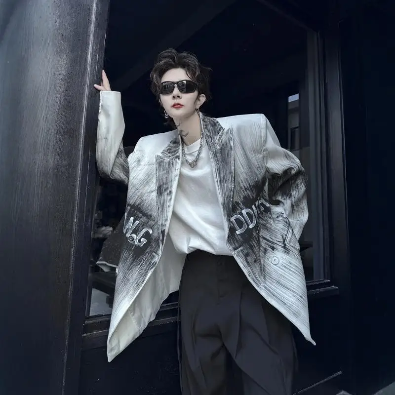 

Весенне-осенний мужской костюм свободного кроя с ручной росписью, повседневный, с эффектом высокого класса, детская повседневная одежда