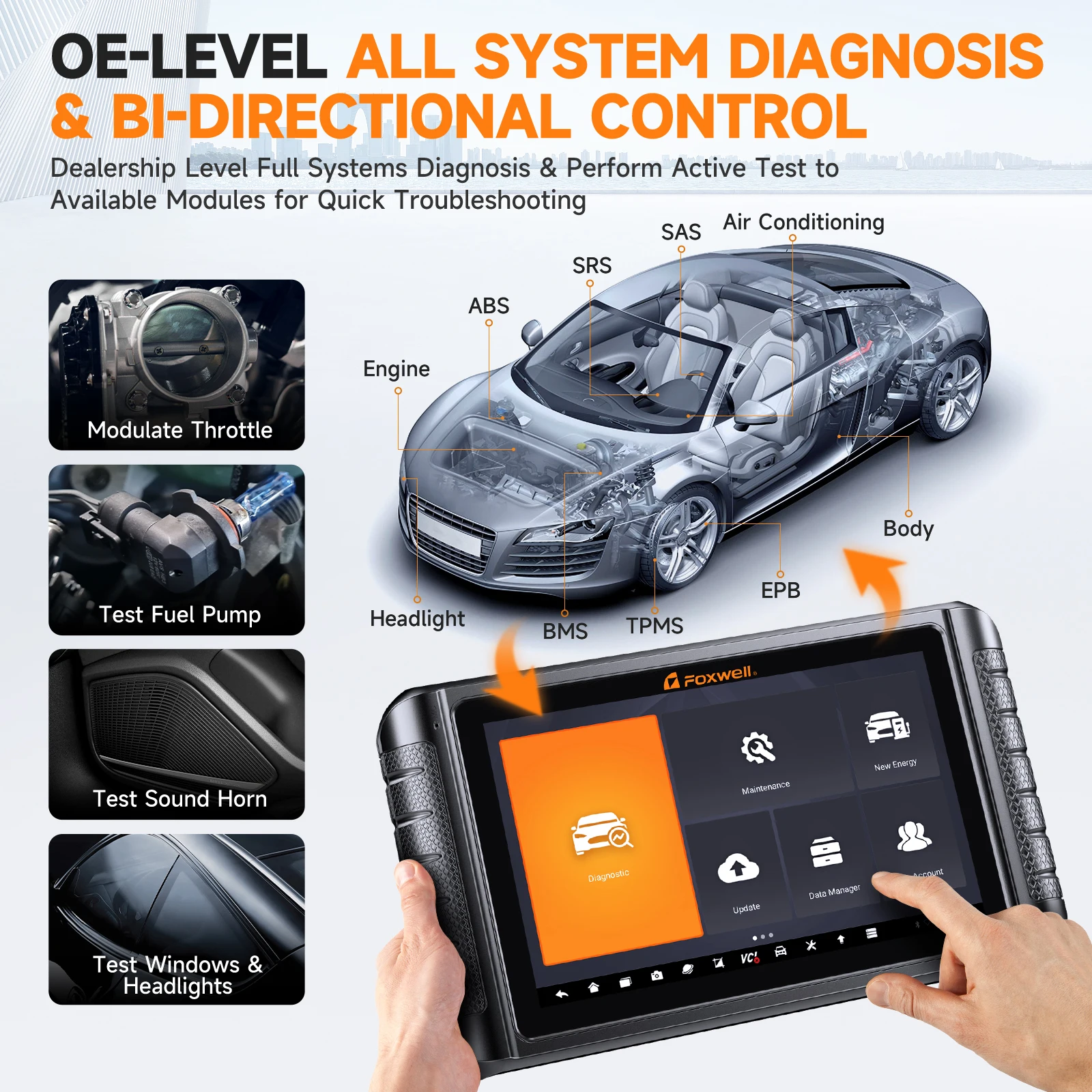 FOXWELL NT1009 OBD2 Diagnosis Tools ECU Coding Bi-Directional Control Guided Functions OE All System OBD2 Automotive Scanner