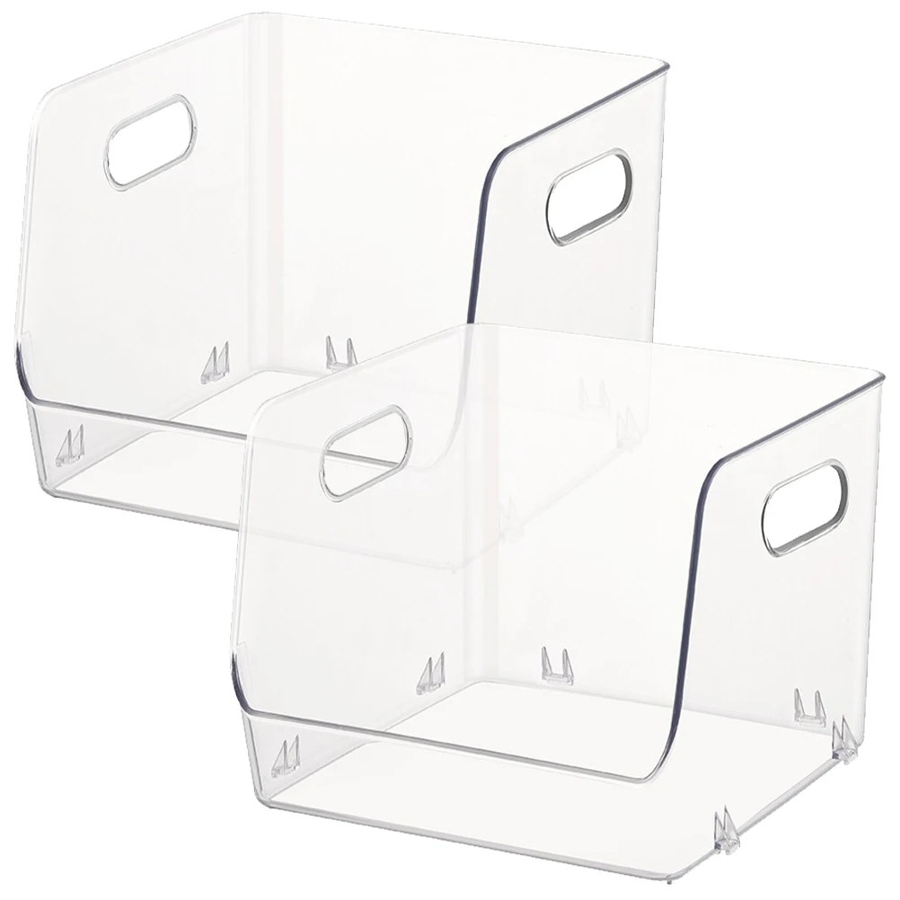 

2Pcs Desktop Boxes Clear Transparent Stackable Organizer Home Office Student Sundries Holder Kitchen Multi-function Container