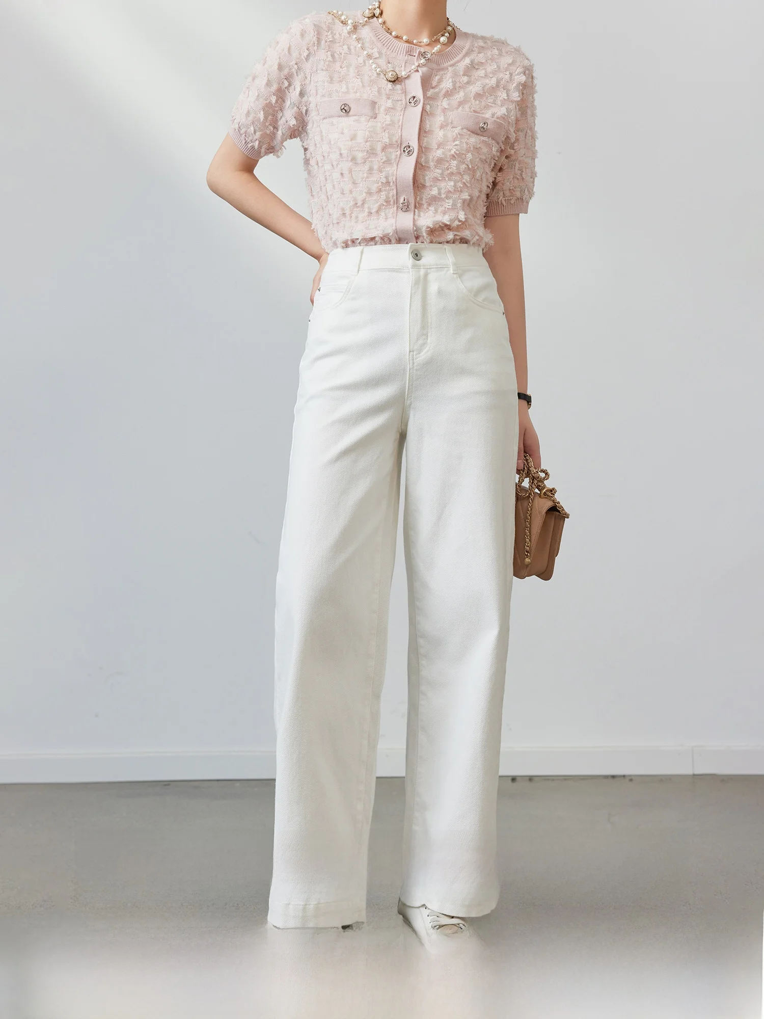 

NAGUAGU Pumpkin Valley White Cotton Straight Leg Jeans Faionable Simple Design Early Spring New Sle Women's Premium Denim