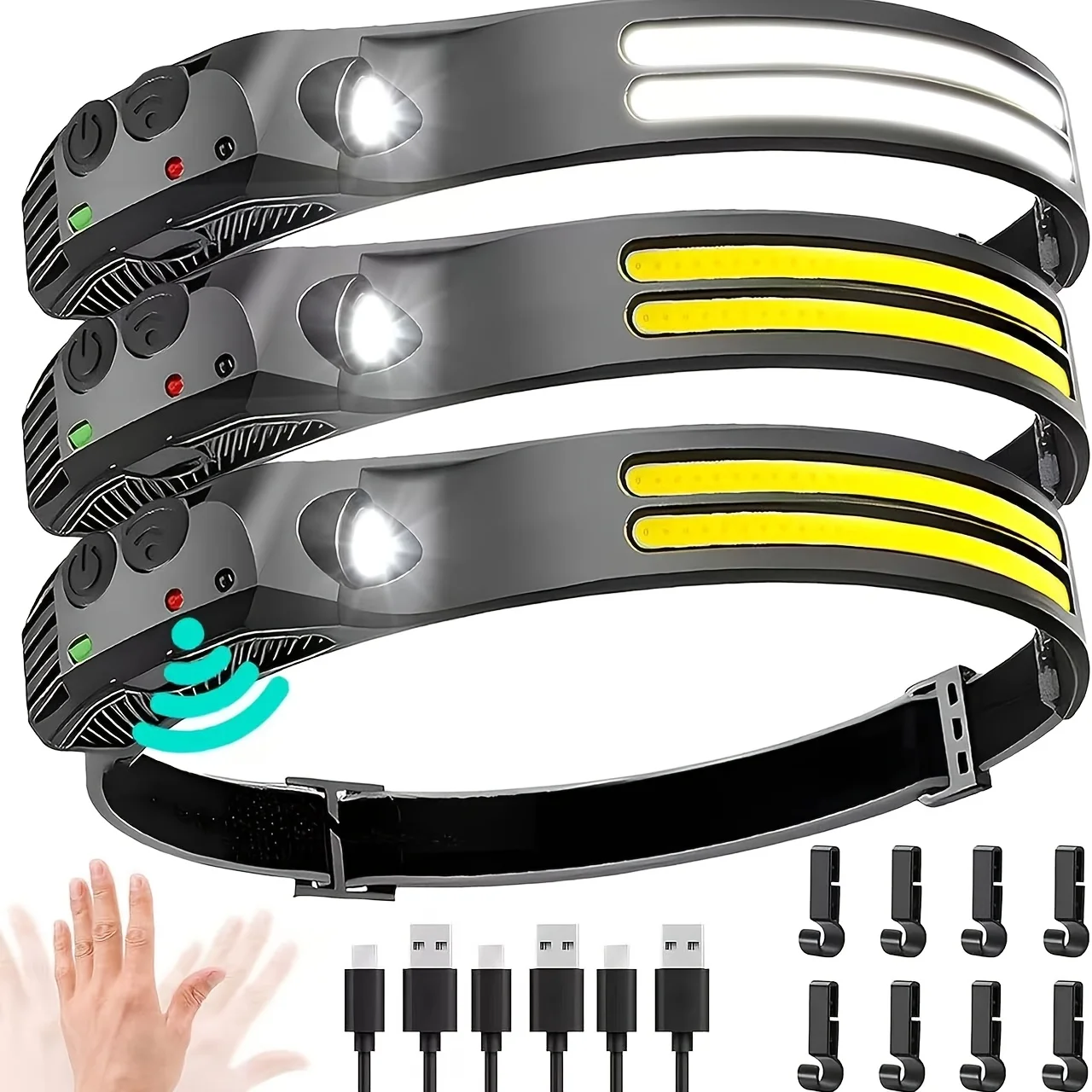 Potente Linterna Frontal LED con Sensor COB, Recargable, con Batería Integrada, Linterna para Trabajo en Exteriores