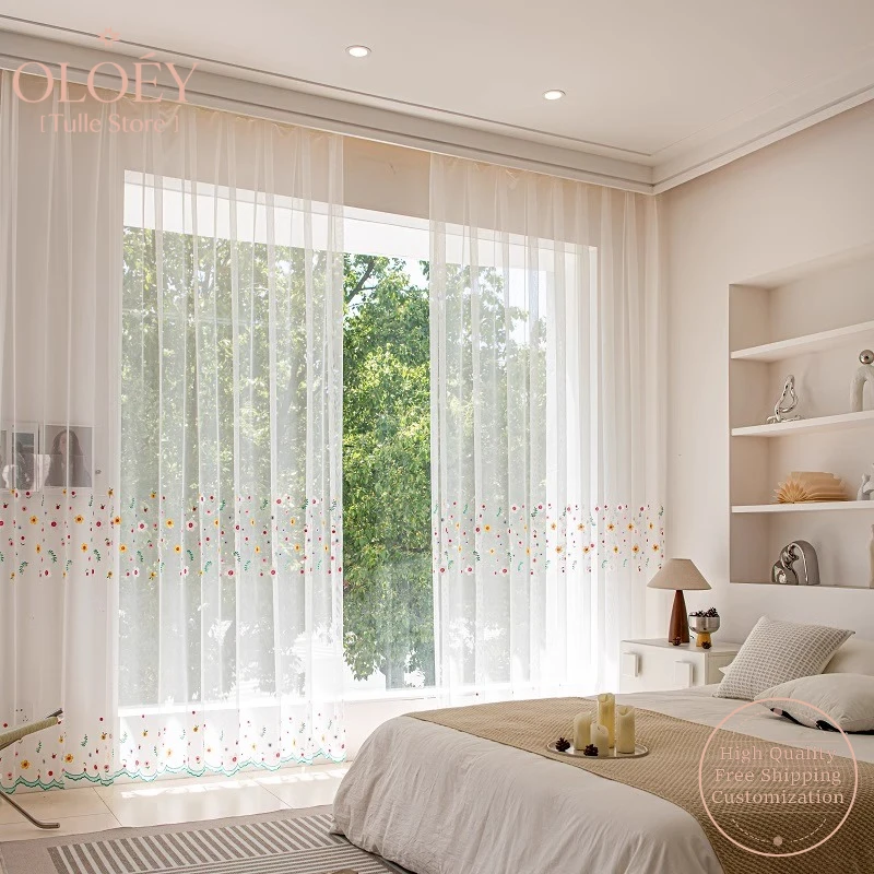 

New Modern Simple Curtains Gauze Curtain for Bay Window White Gauze Curtain Sunscreen No Drilling Track Hook Custom Window Gauze