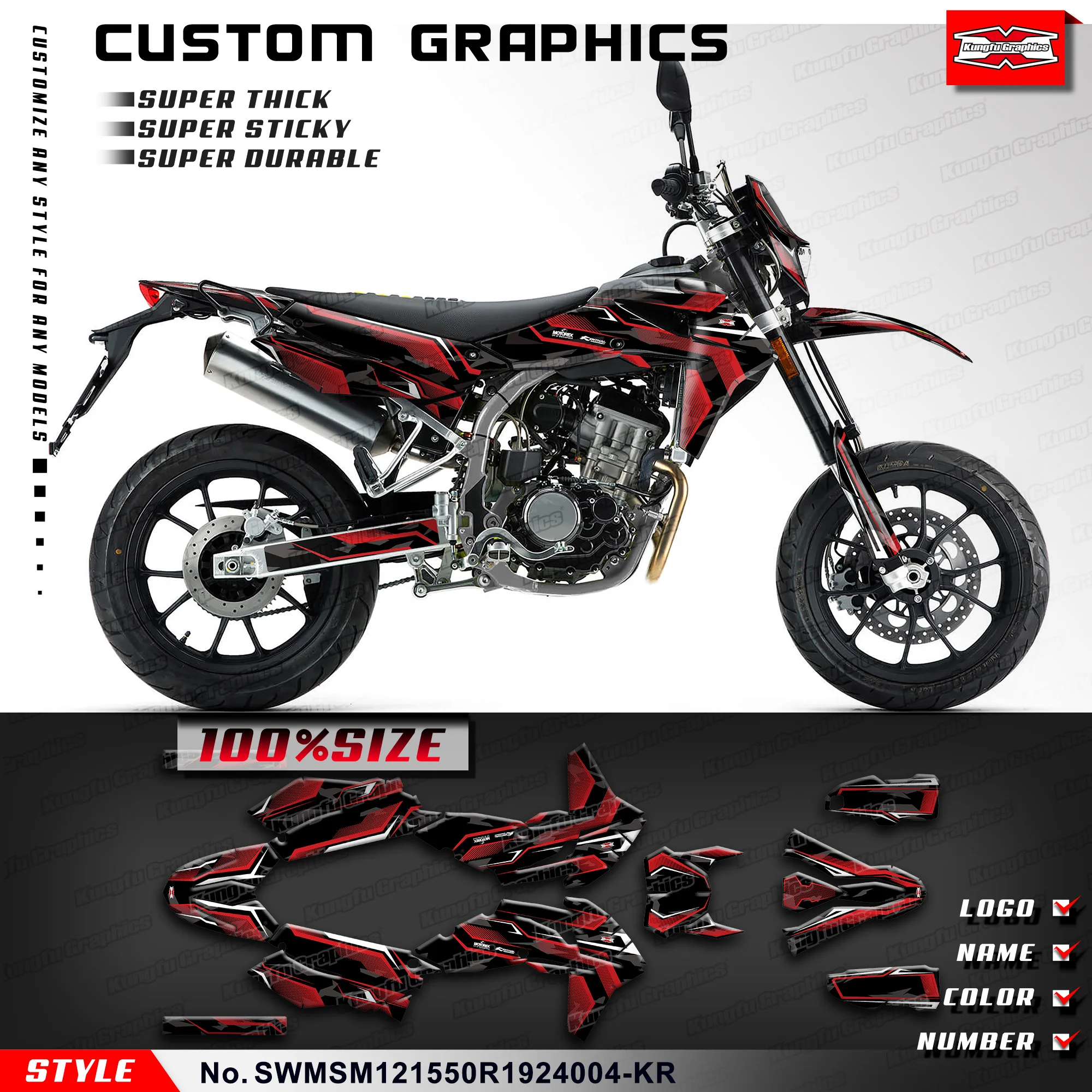 

KUNGFU GRAPHICS Motorcycle Graphics Racing Sticker for SWM SM500R SM125R SM150R SW150GY (CN) 2019-2024, SWMSM121550R1924004-KR