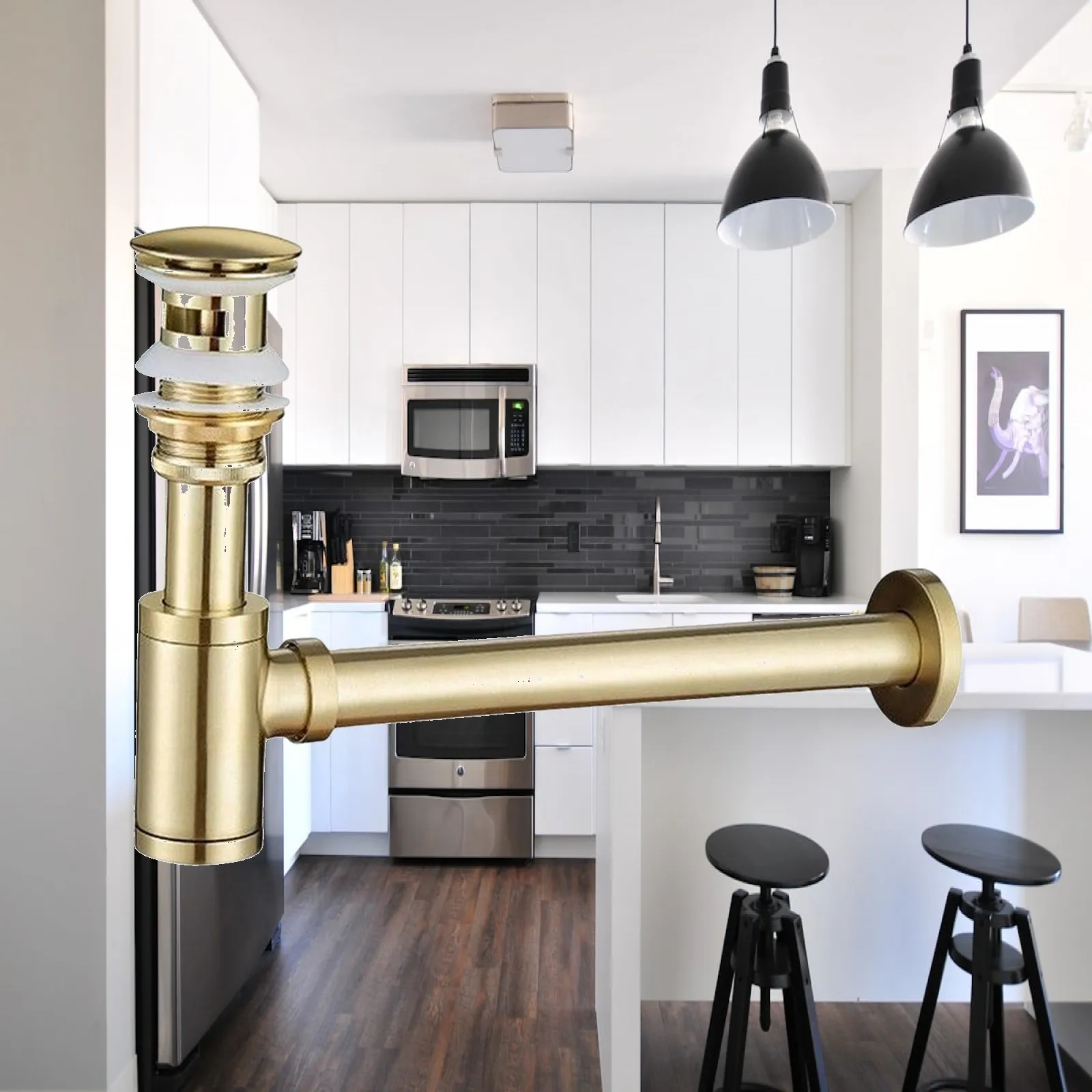 Brass Basin Sink Waste Drain, Sink Filter Fixture Stopper Set Odour Prevention No Leakage Modern for Kitchen Bathroom