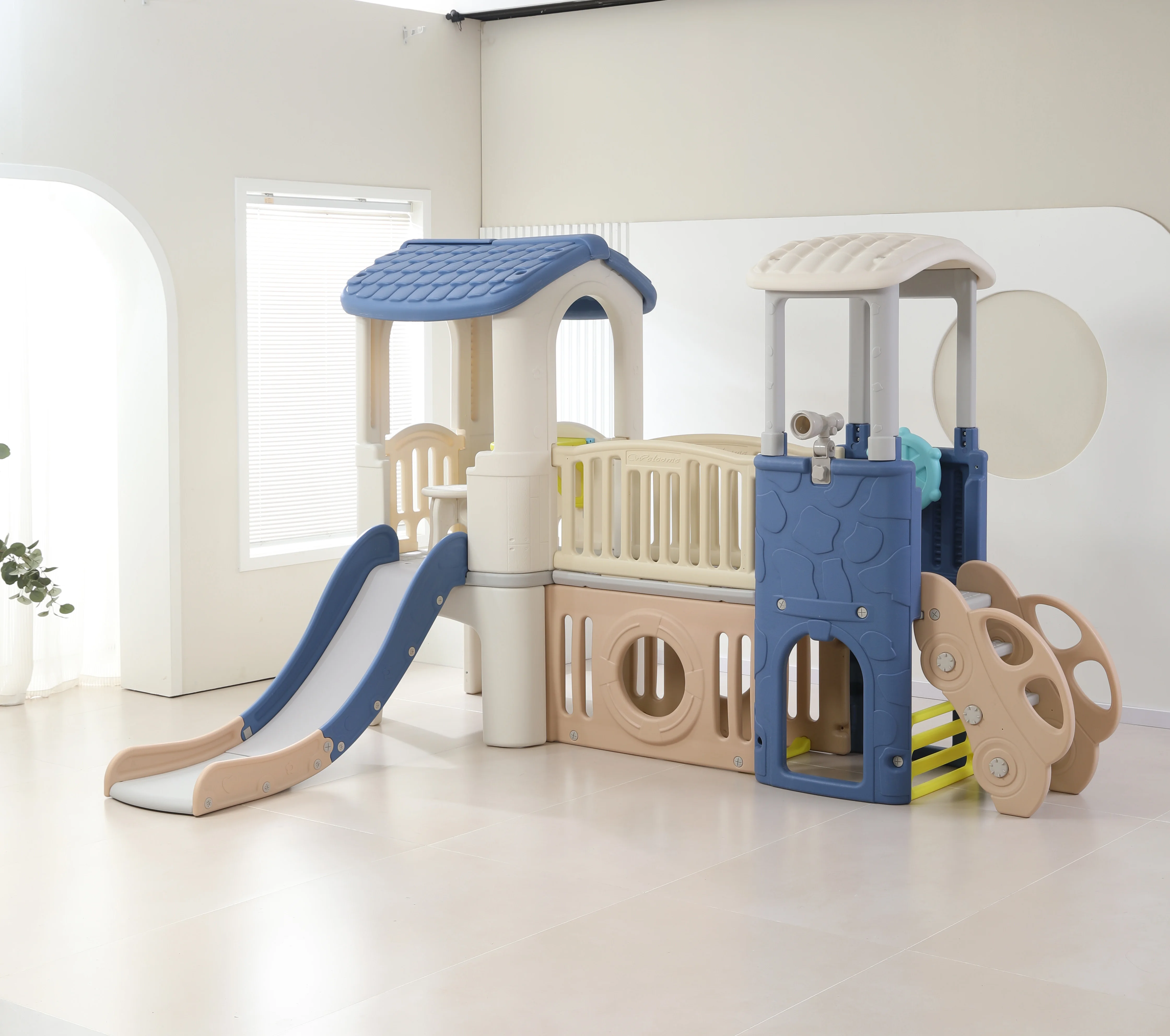 Space Theme Kids Indoor Playground Slide, PE Slide Equipment for Park Mall Garden, Children Climber Playset Fun Activity Sliding