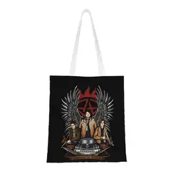 Cute Printed Supernatural Winchester Brothers TV Tote Shopping Bag Canvas Shoulder Shopper Carry On My Wayward Hunters Handbag