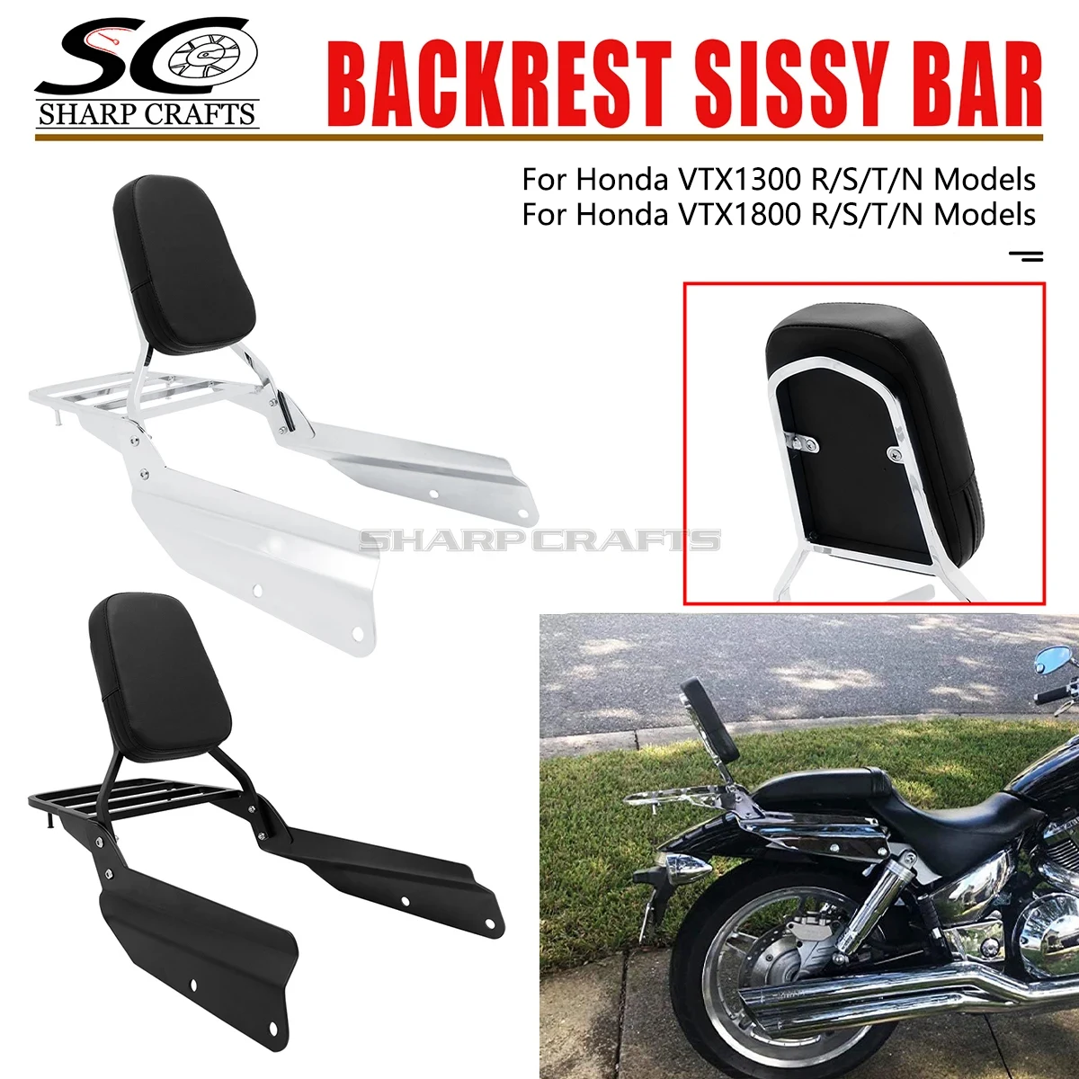 Багажник со спинкой для Honda VTX1300 VTX1300R VTX1800 VTX1800R VTX 1800T 1300N, аксессуары для мотоциклов, пассажирская полоса Sissy Bar