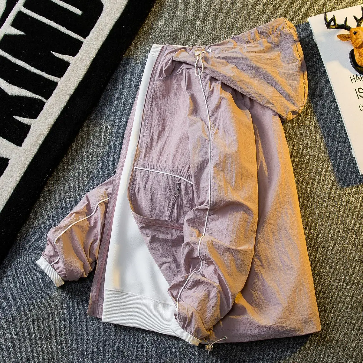 سترة خفيفة الوزن للصيف للرجال مع غطاء للرأس للحماية من الشمس، سترة تنفس رقيقة بأكمام طويلة من قماش الحرير الصناعي #2