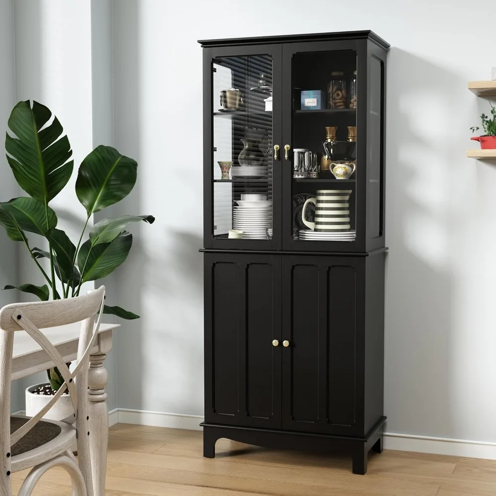 

72" Freestanding Kitchen Pantry Storage Sideboard, Classical Tall Cabinet with Glass Door and Adjustable Shelves for Ki