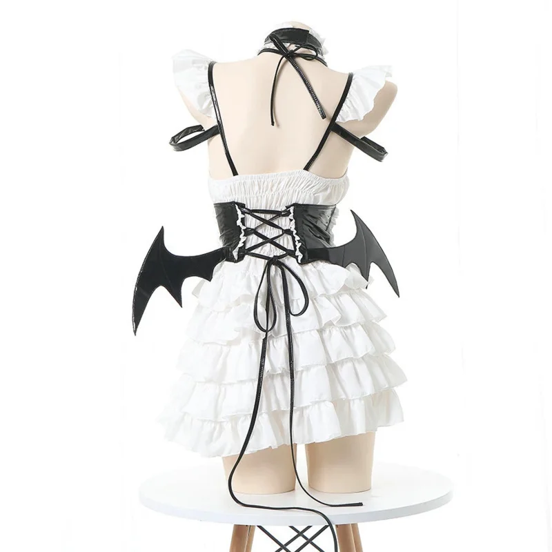 Gothic Lolita Little Devil Girls cosplay dress cute ruffle strap backless mini abiti con ala costumi di Halloween