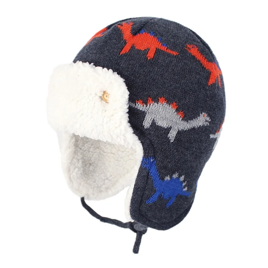 Connectyle  Baby Boys Girls Winter Skull Hat Cute Cartoon Dinosaur Cotton Fleece Lined Windproof Earflap Warm Outdoor Daily Hat