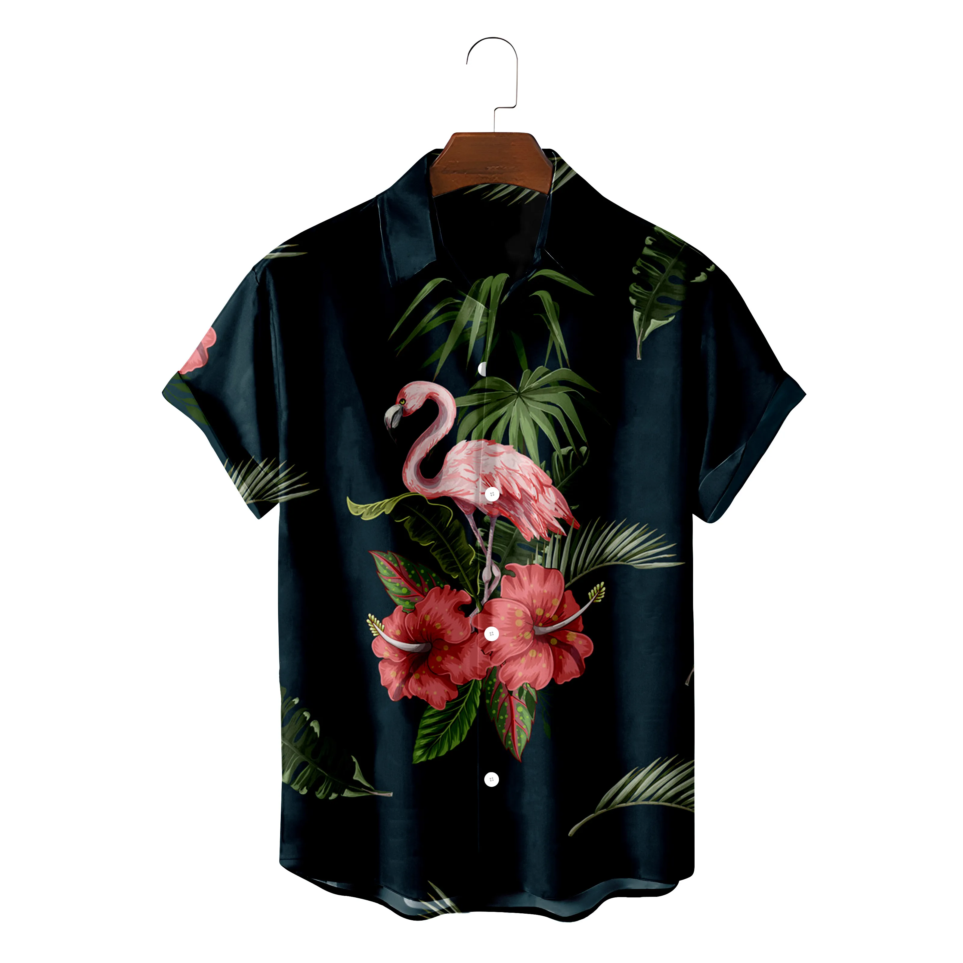 

New Men Good-Looking Flamingo Pattern Print Shirt Male Fashion Classic Style Hawaiian T-shirt Casual Oversized Lapel Streetwear