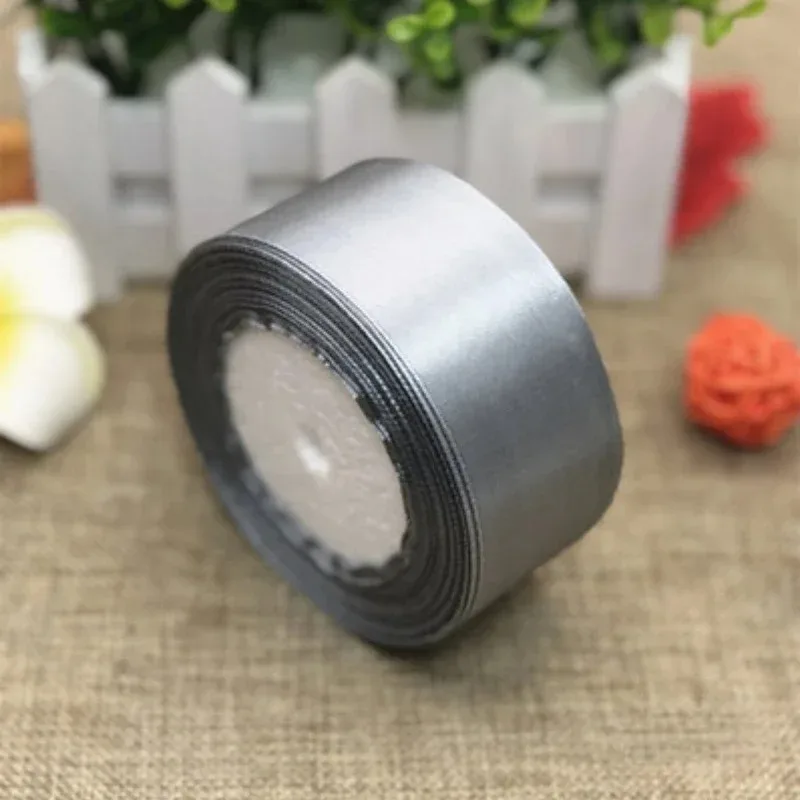 25yadrs/Roll 6-10-15-20-25-40-50mm Silver Gray Satin Ribbons Clothing fabric, children\'s hair accessories, bow DIY accessories