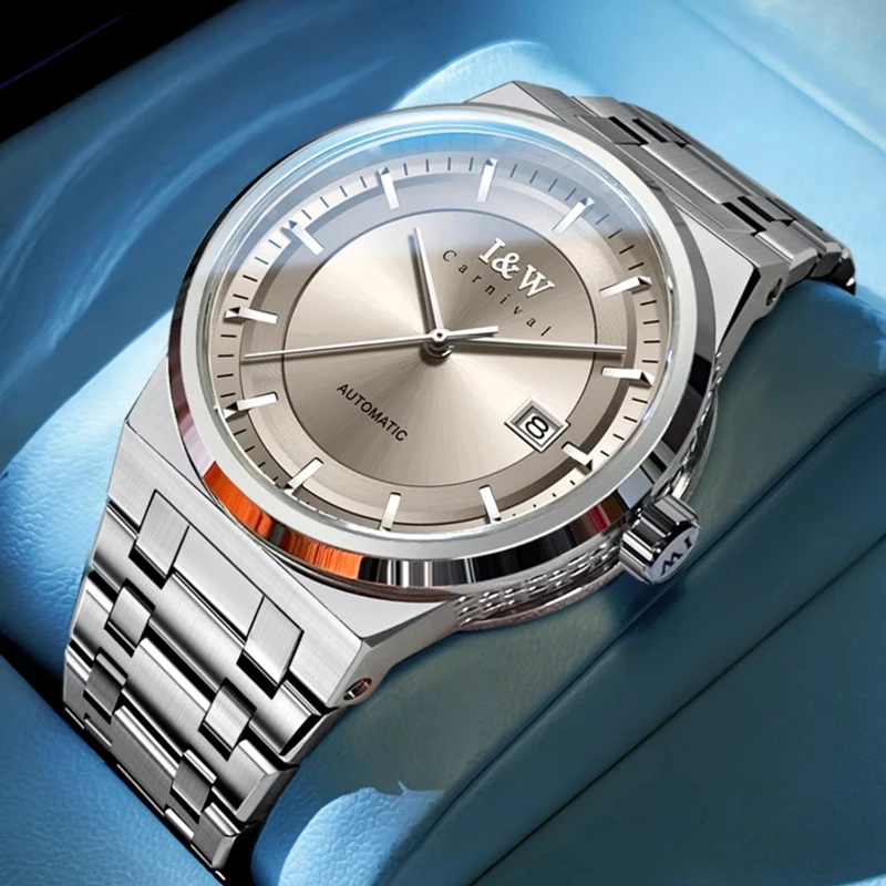 Switzerland Luxury Brand I&W CARNIVAL MIYOTA Automatic Mechanical Men\'s Watches Sapphire Auto Date Luminous Waterproo Clock 612G