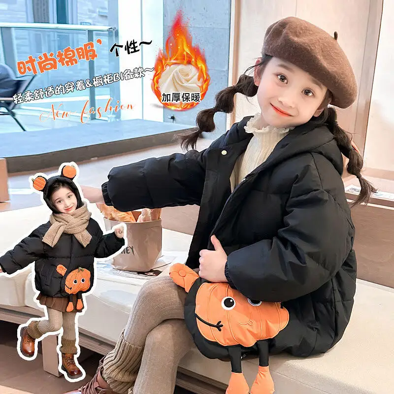 

Kawaii Girl Fashion Thicken Down Cotton Jacket Zip-Up Jacket Student Winter Casual Keep Warm Hooded Coat Tops Children Clothing