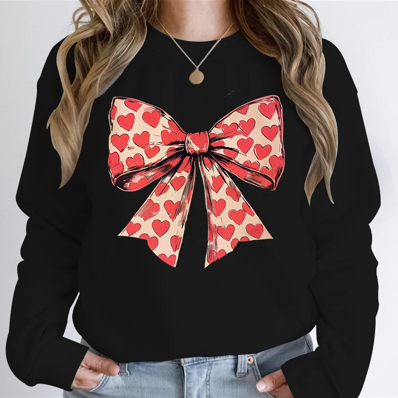 Retro Bow Love Valentines Day Sweatshirt Hoodie Gift for Her Trendy Bow Design Women's Sweater Happy Valentine's Day Sweatshirts