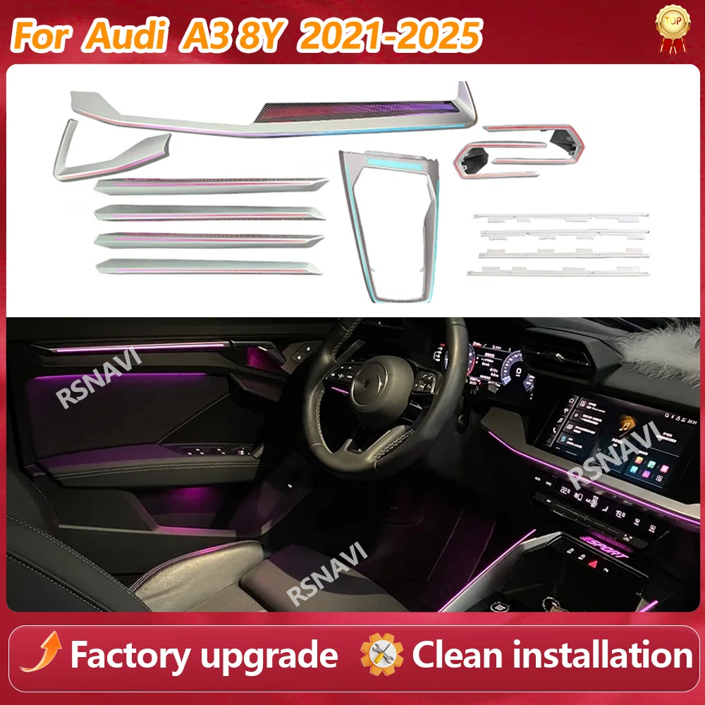 Dynamic Active Ambient Light For Audi A3 8Y S3 RS3 2021-2025 Decorative Air Vent LED Atmosphere Lamp illuminated Strip 30-Color