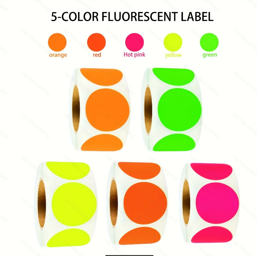 

500Pcs 1.5In*3.8Cm Fluorescent Round Stickers, Self-Adhesive Labels with Writable Surface, Suitable for Food Classification, Document Classification, Calendar Planning, Marking Key Points, Office Organization, Back-To-School and Graduation Gift Stickers, 
