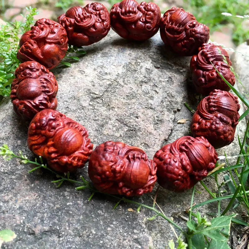 Natural Pterocarpus Santalinus Carved Pi Xiu Bracelet Buddhist Beads Bracelet Prayer Beads Stretch Bracelet Bracelet for Men