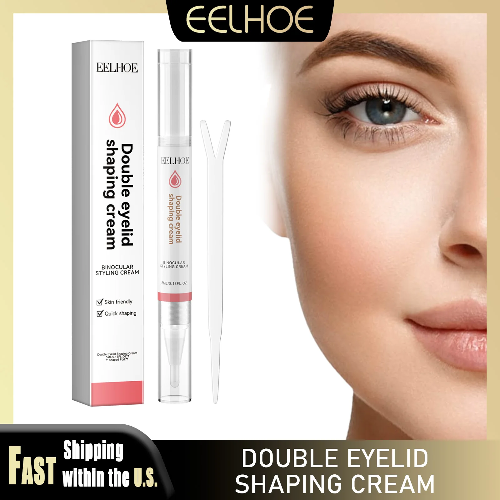EELHOE Krem-gel do modelowania powiek, naturalny makijaż, szybkoschnący, niewidoczny klej do powiek, łatwy w użyciu z patyczkiem Y