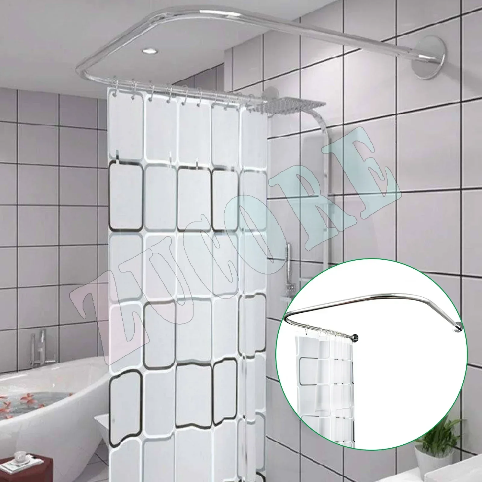 Stainless Steel Shower Curtain Rod U-Shaped  Adjustable Curved Flexible Ideal For Small Bathrooms And Bathtubs