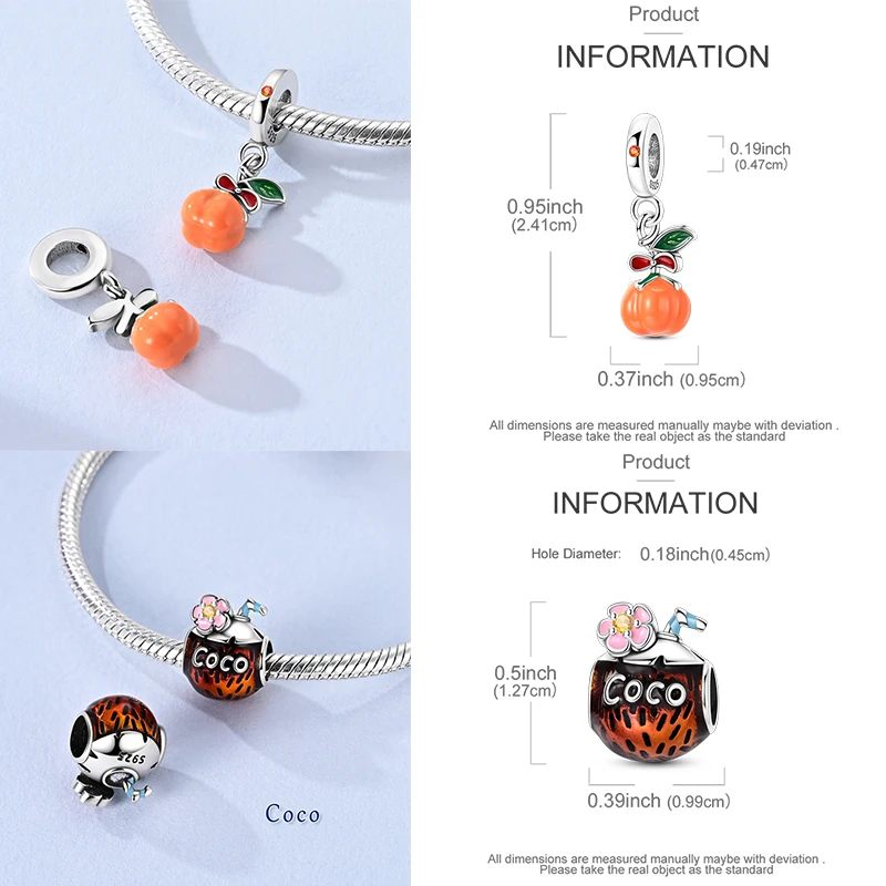 925 Sterling Silber Lebensmittel-Charm-Perlen Erdbeere Pilz Honig Kaffee Cocktail Gumball DIY Armband Halskette Geschenk für Frauen – Detail 15