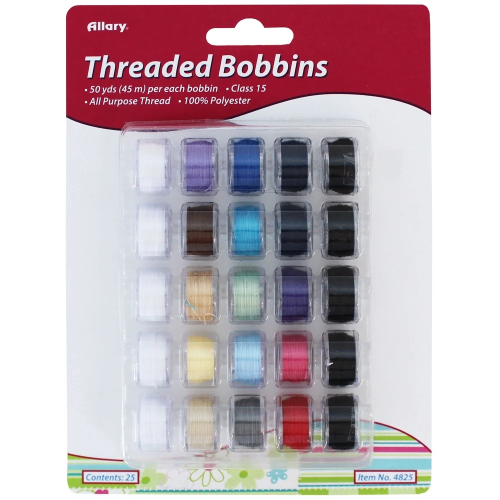 Transparent 25 Class 15 Threaded Bobbins 100% Polyester 50 Yds 45 M Each Reusable for Most Sewing Machines