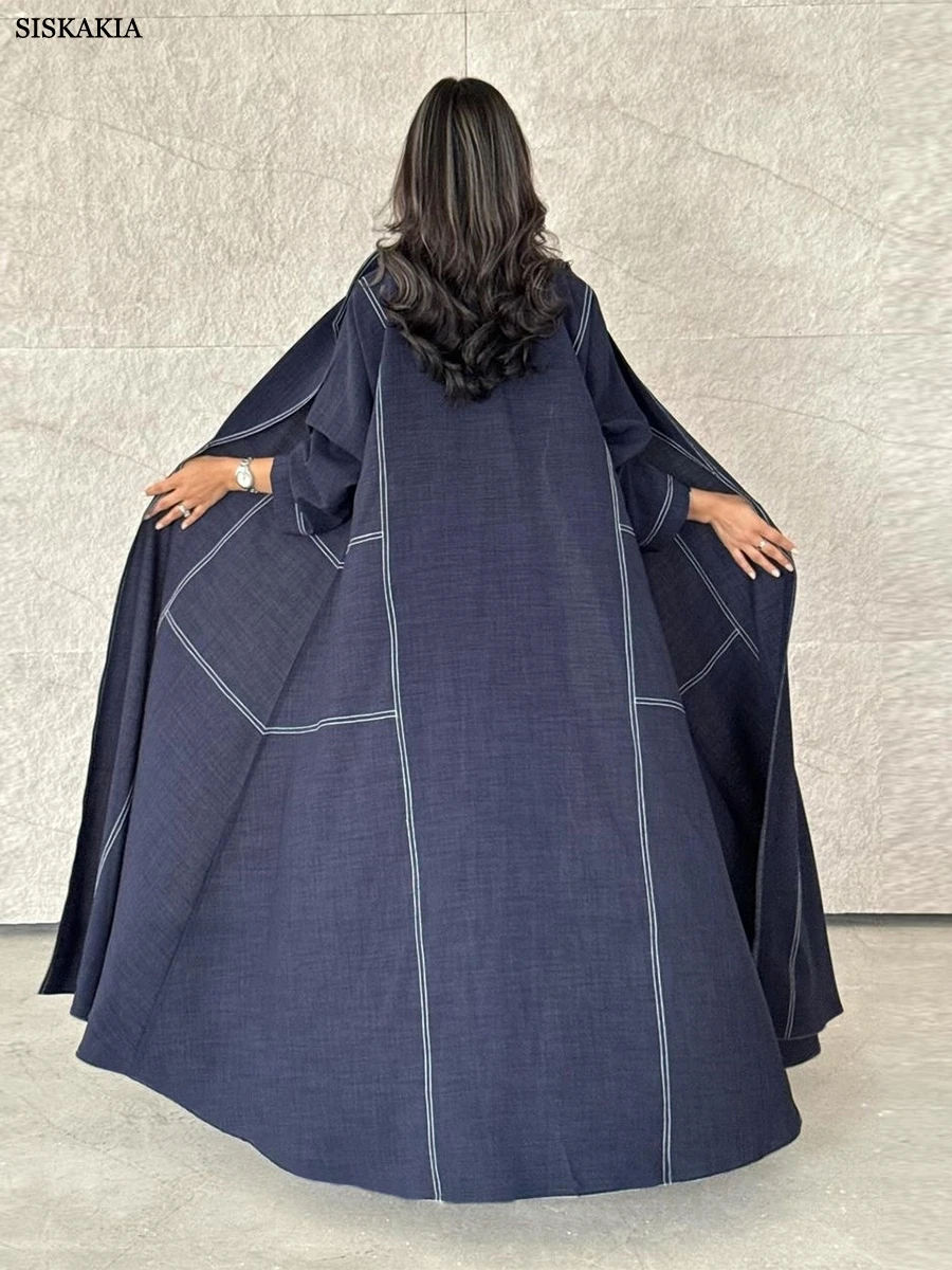 Siskakia Fashion Denim Patchwork Open Abaya Dubai Islam Muslim Long Dress Loose Elegant Casual Robe Jalabiya Clothing 2024