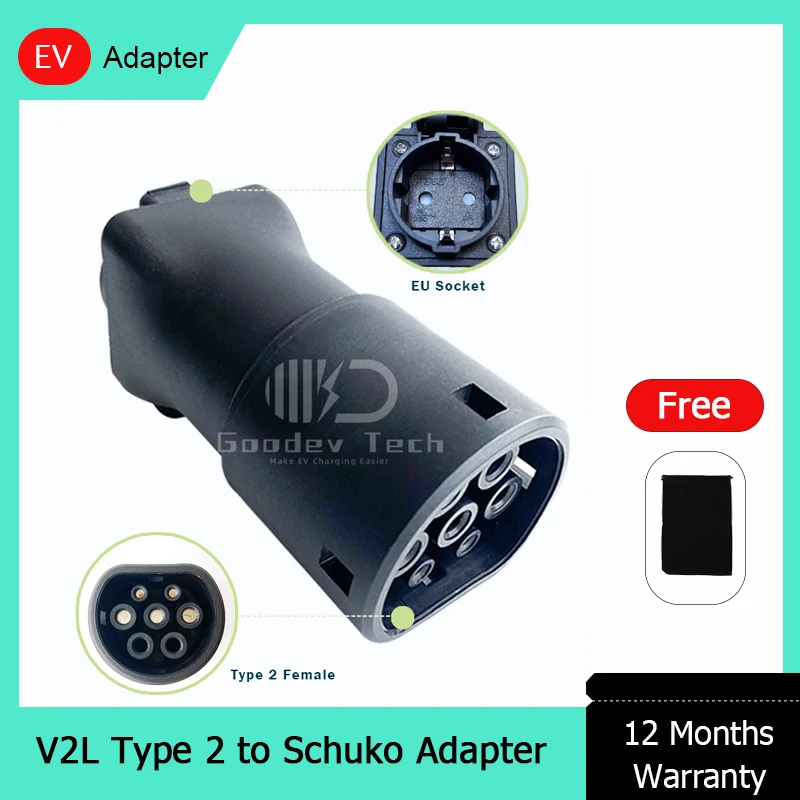 

V2L Type 2 Female To Schuko EU Adapter EV Car Charging Cable Suitable For KIA Xpeng G6 Power Discharge Connector