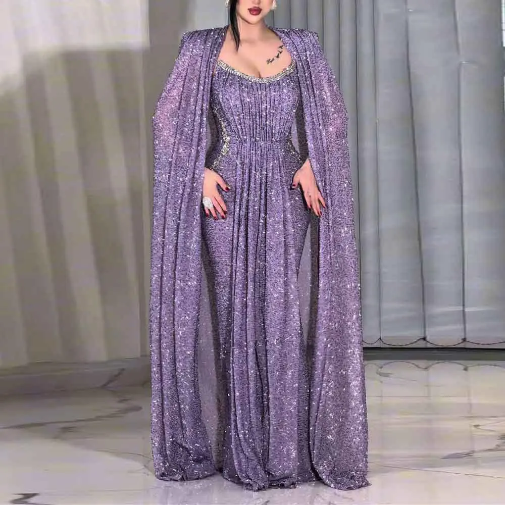 

Customized Brilliant Sequin Evening Dress with Jacket Strapless Ruched vestidos de gala Crystal Mermaid Formal Gown with Coat