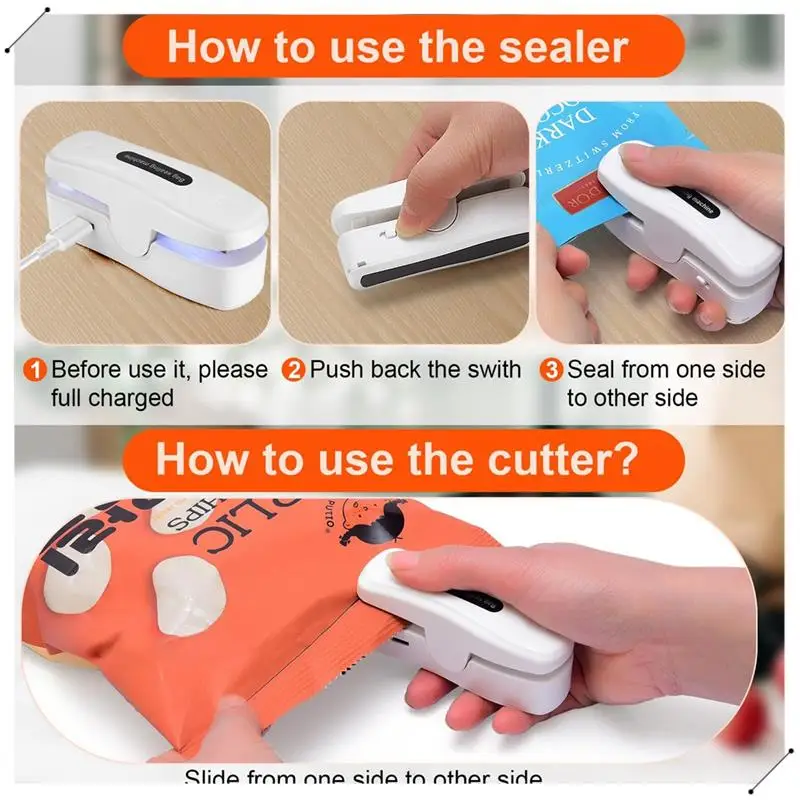Rechargeable Mini Bag Sealer With Cutter For Chip Bags Portable Food Storage Snacks Freshness