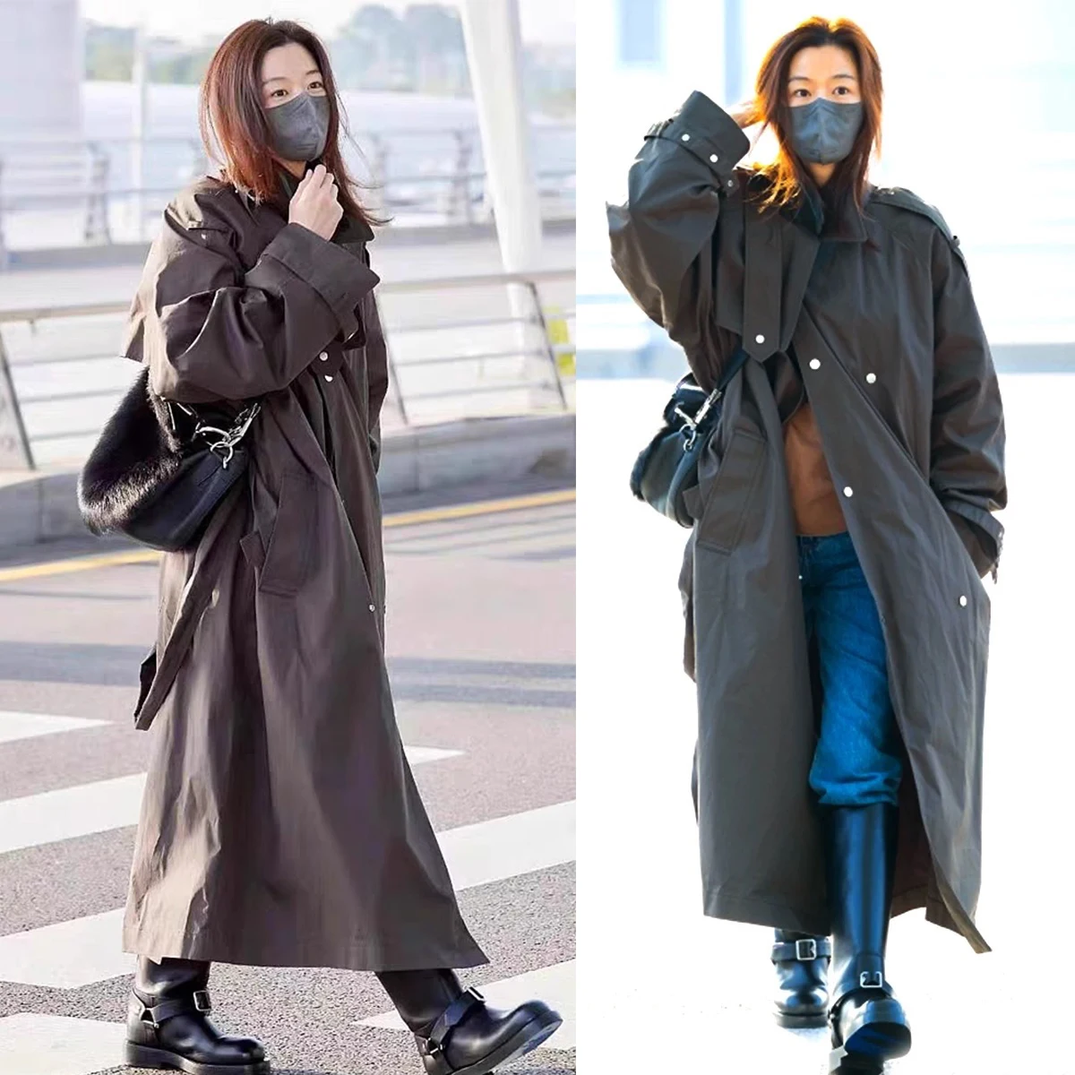 

Modern Busin Lady Sle Belted oulder Drape Collar Long Sve Windbreaker Women's Faion Spring Autumn Seasonal Wear