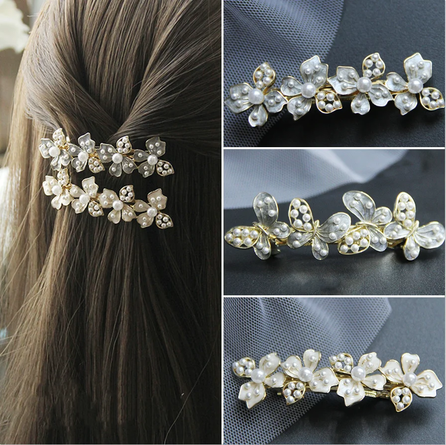 Korean Senior Fashion Dripping Oil Crystal Pearl Hair Clips Elegant Women Barrettes Hairpins Hairgrips Headwear Hair Accessories