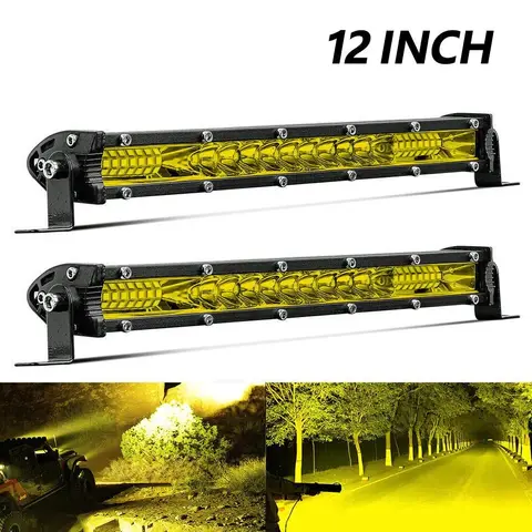 Barra de luz LED amarilla de 12 pulgadas, luces todoterreno súper delgadas para camionetas, camioneta, SUV, ATV, UTV, barco, vehículo, luces auxiliares duraderas, 2 uds.